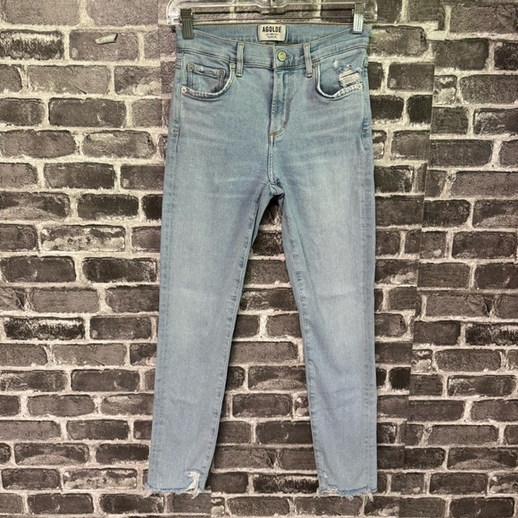 AGOLDE Sophie High Rise Skinny Crop Jeans Parallel Light Wash Raw Hem - Picture 2 of 13